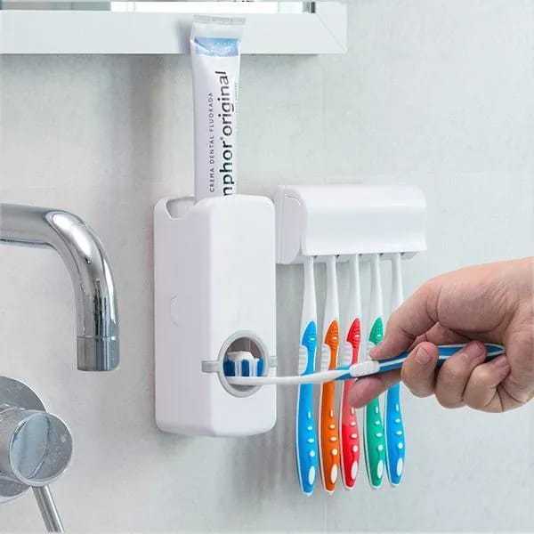 Automatic Plastic Toothpaste Dispenser with 05 Toothbrush Holder - Toothpaste Squeezer For Homes And Bathrooms