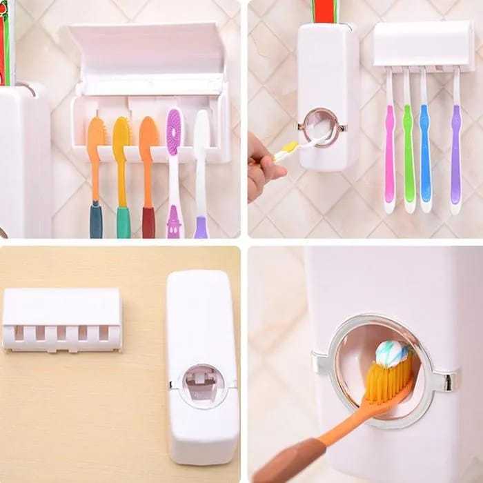 Automatic Plastic Toothpaste Dispenser with 05 Toothbrush Holder - Toothpaste Squeezer For Homes And Bathrooms